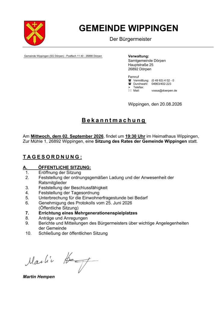 Einladung zur Gemeinderatssitzung